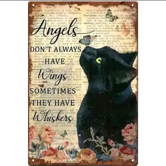 SOME angels have whiskers wall sign tin rustic art black cat sympathy memorial - Picture 1 of 5